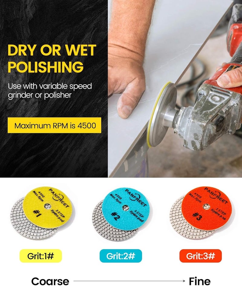 PANFREET 3 Step 4 Inch Diamond Polishing Pads，Wet/Dry Granite Stone Polish Pad for Granite Quartz Marble Concrete Terrazzo - Image 5